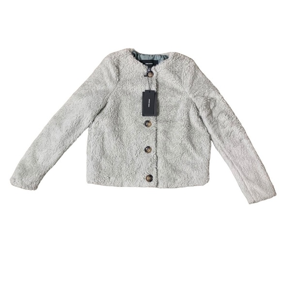 Vero Moda NWT Amanda Short Faux Fur Teddy in Mineral Gray Size XS - Picture 2 of 13